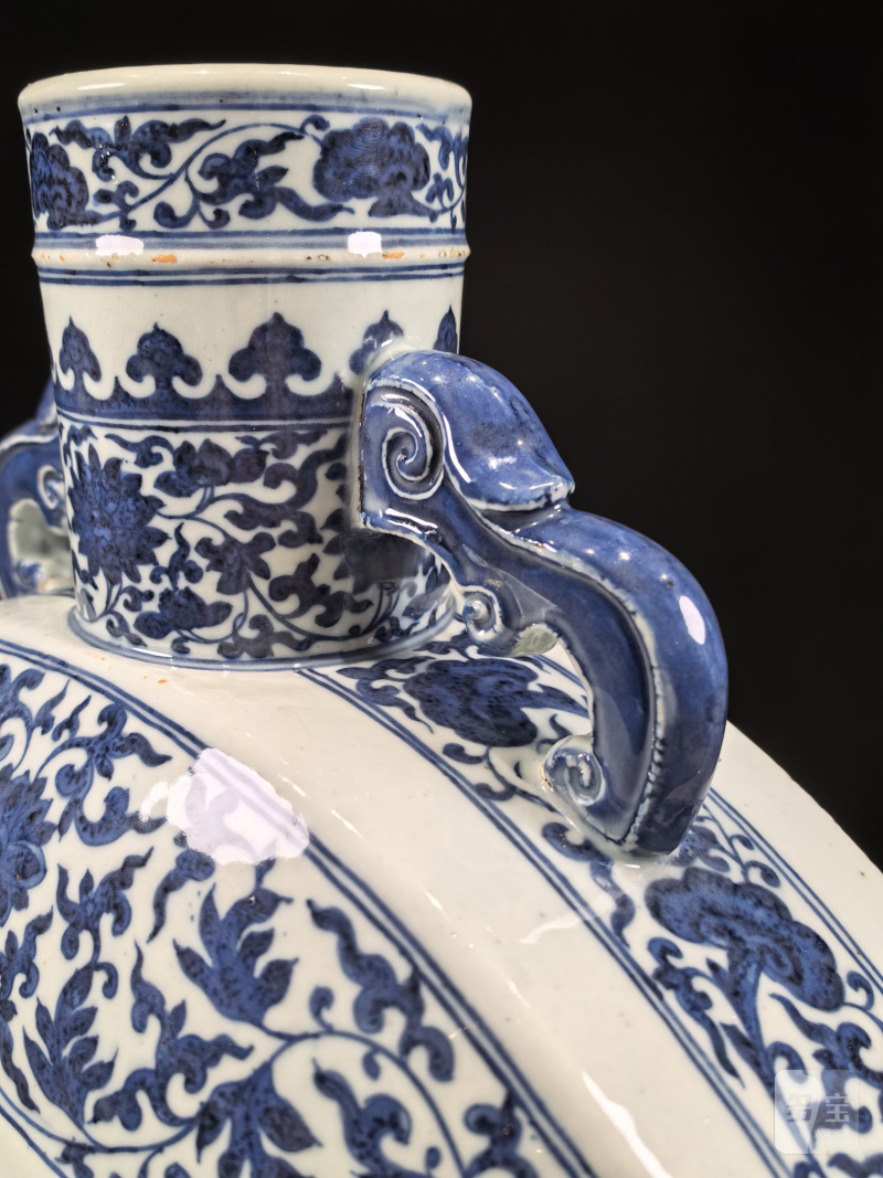 清乾隆 青花缠枝莲开光花鸟纹双耳抱月瓶 - 图11